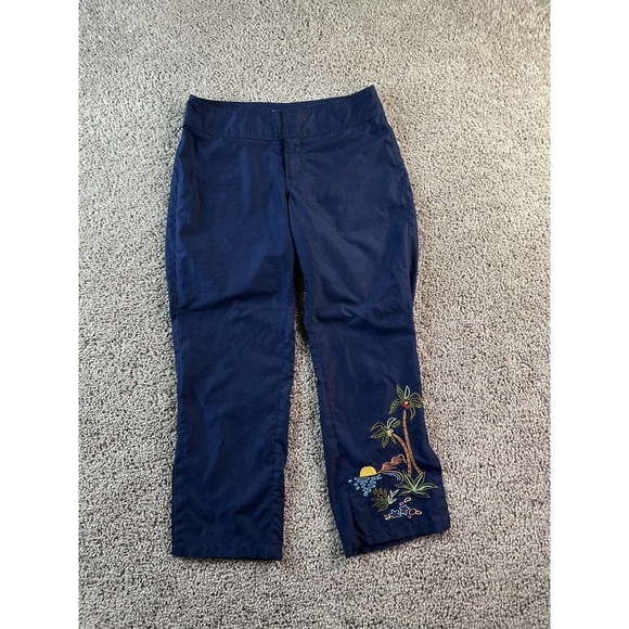 Toes On The Nose Pants Womens 3 Juniors Cropped Surfing Palm Tree Embroidered - Picture 2 of 13